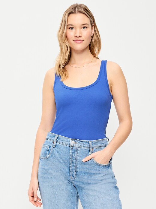 Image number 5 showing, First-Layer Ribbed Scoop-Neck Tank Top