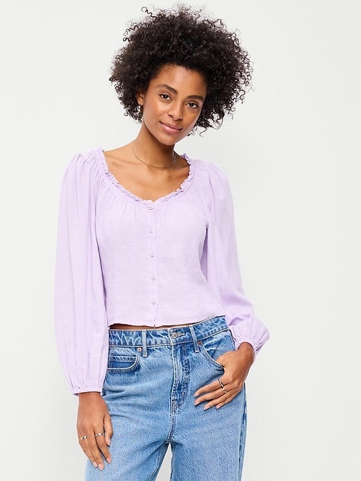 Image number 1 showing, Long-Sleeve Button-Down Top