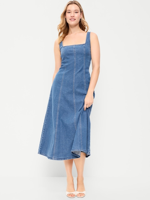 Fit & Flare Sleeveless Denim Midi Dress