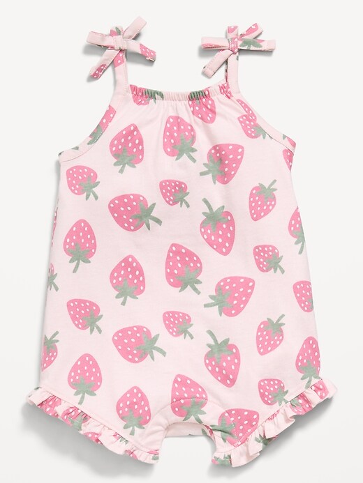 Image number 1 showing, Printed Sleeveless Tie-Strap Romper for Baby