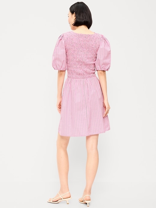 Image number 2 showing, Smocked Puff-Sleeve Flare Mini Dress