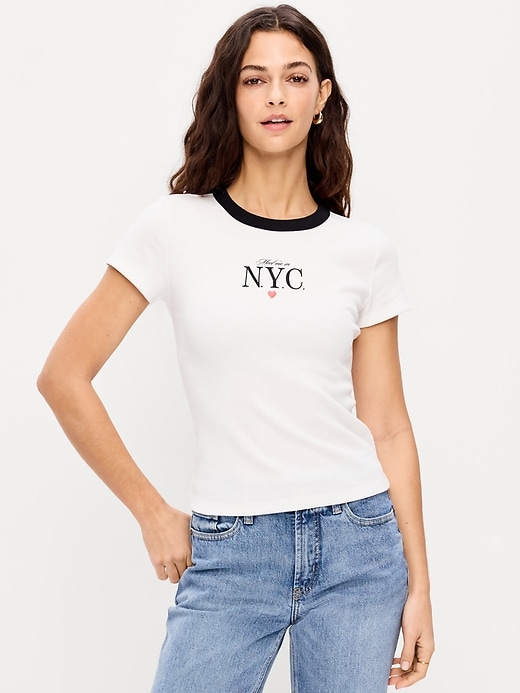 Image number 1 showing, Snug Ribbed Crop T-Shirt