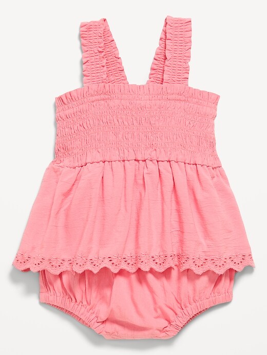 Image number 2 showing, Printed Ruffled Smocked Romper for Baby