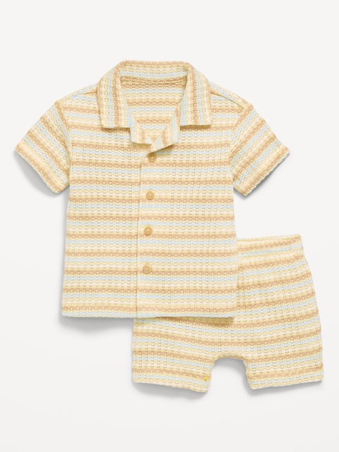 Short-Sleeve Textured Sweater-Knit Shirt and Shorts Set for Baby