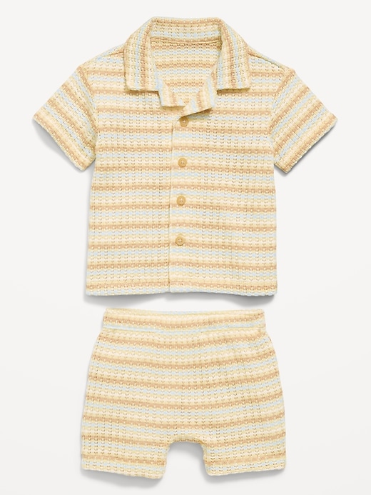 Image number 2 showing, Short-Sleeve Textured Sweater-Knit Shirt and Shorts Set for Baby