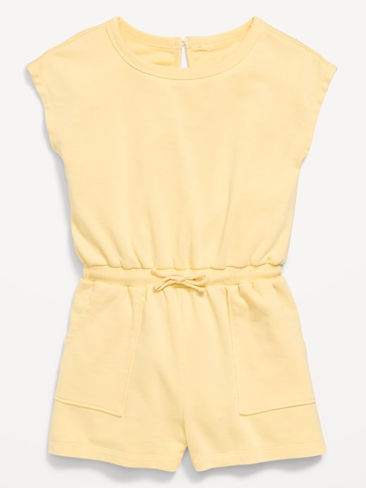 Image number 1 showing, Short-Sleeve French Terry Utility Romper for Girls