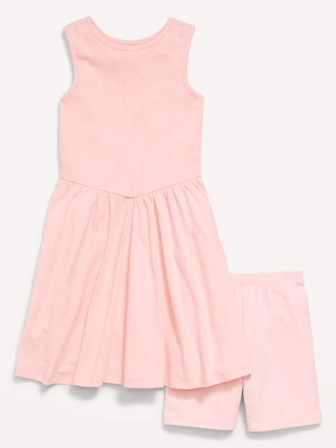 Sleeveless Fit and Flare Dress and Biker Shorts Set for Girls