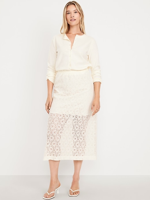Image number 1 showing, High-Waisted Lace Midi Skirt