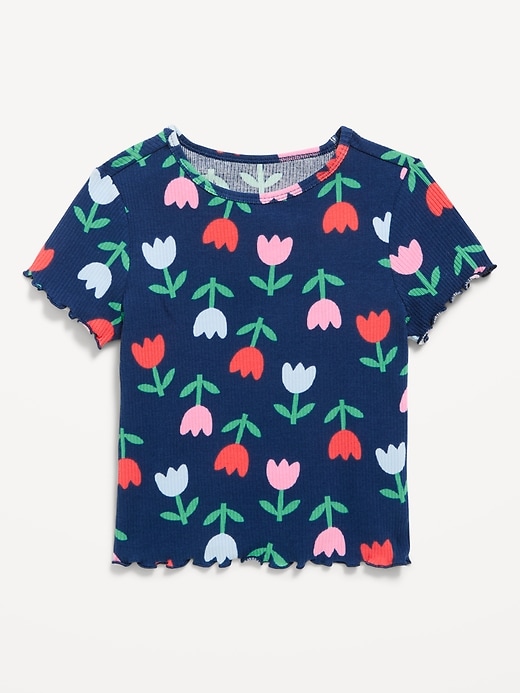 Image number 1 showing, Printed Short-Sleeve Lettuce-Edge T-Shirt for Toddler Girls