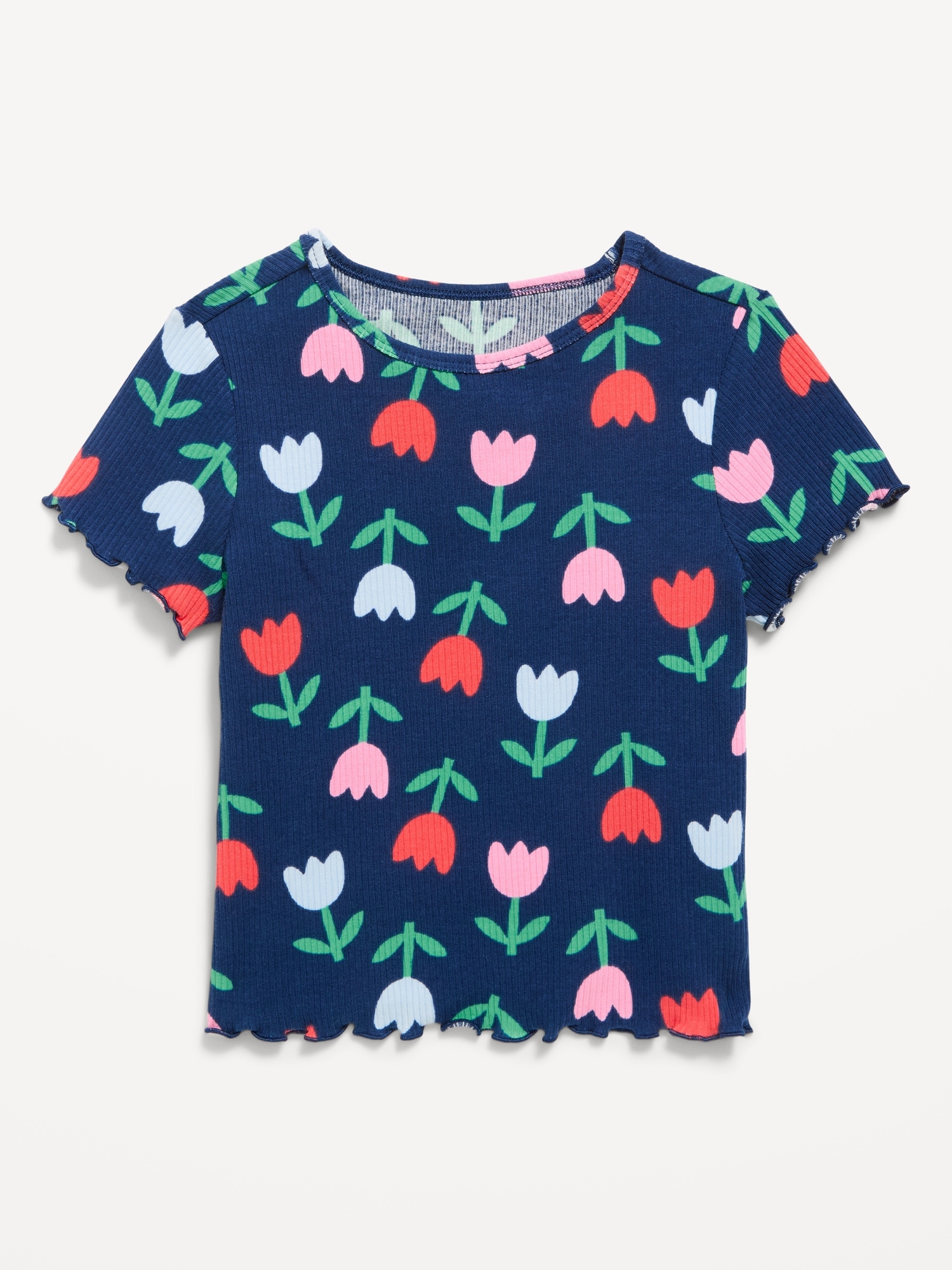 Printed Short-Sleeve Lettuce-Edge T-Shirt for Toddler Girls
