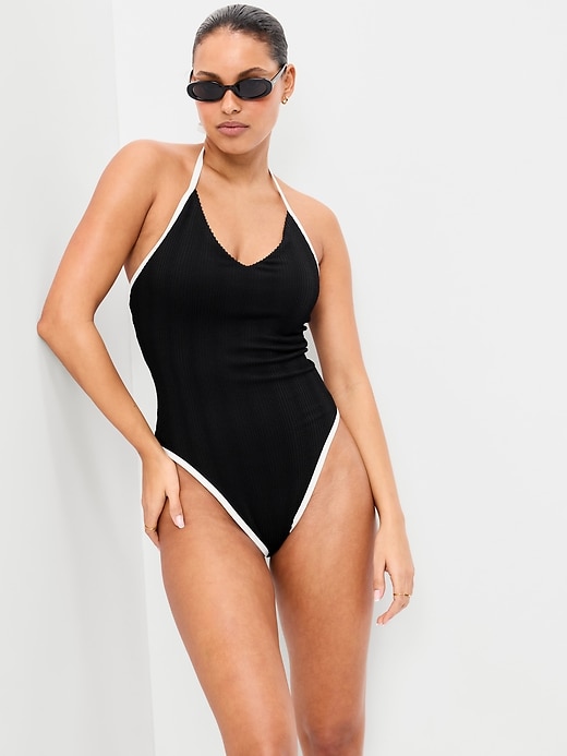Image number 3 showing, V-Neck Halter Swimsuit