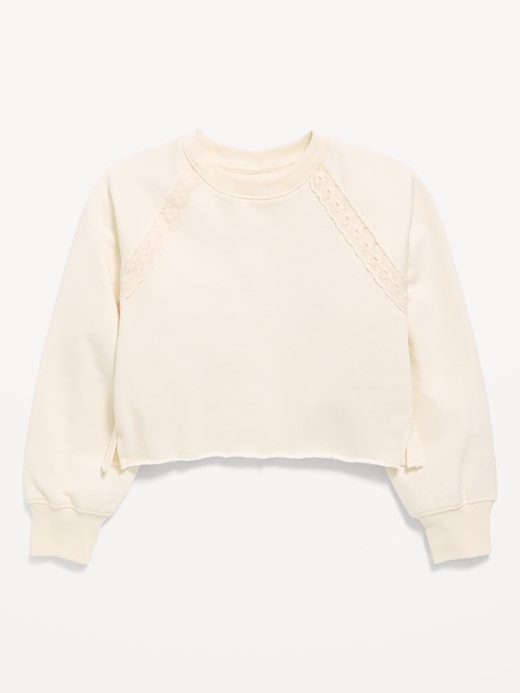 Image number 2 showing, Lace-Trim French Terry Cropped Sweatshirt for Girls