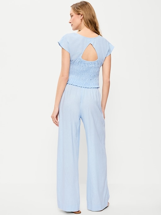 Image number 3 showing, High-Waisted Linen-Blend Wide-Leg Pants