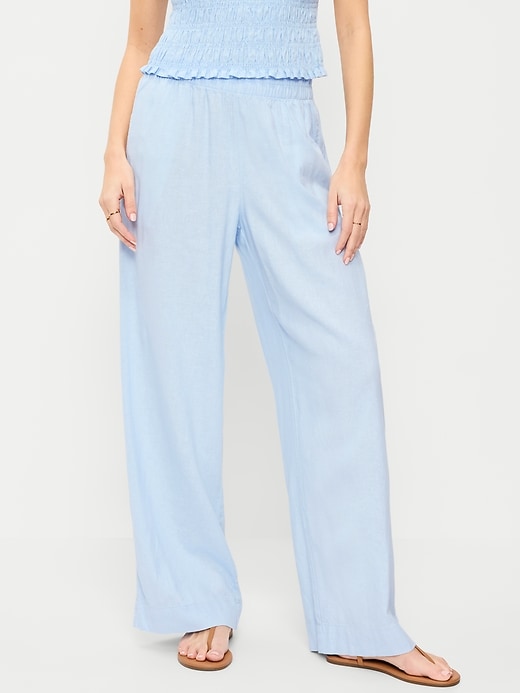 Image number 2 showing, High-Waisted Linen-Blend Wide-Leg Pants