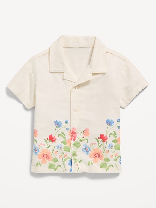 L'image numéro 2 présente Chemise à manches courtes en mélange de lin à motifs pour bébé