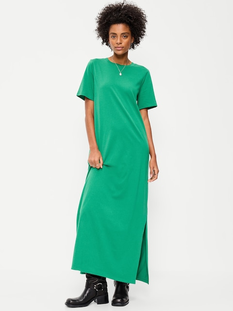 Vintage Crew-Neck Maxi Dress