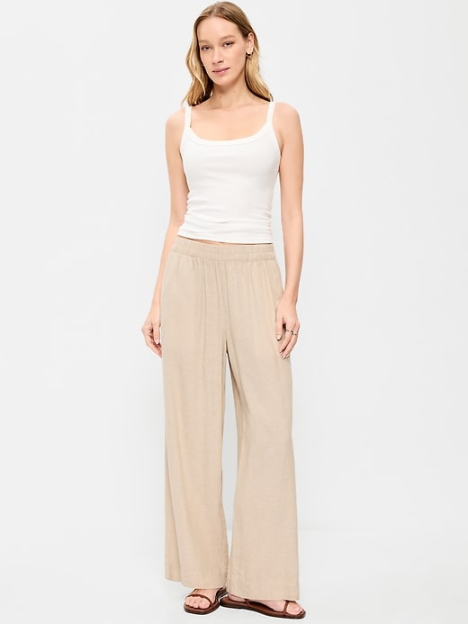 Image number 1 showing, High-Waisted Linen-Blend Wide-Leg Pants