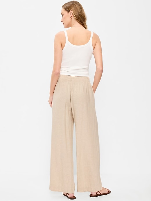 Image number 3 showing, High-Waisted Linen-Blend Wide-Leg Pants