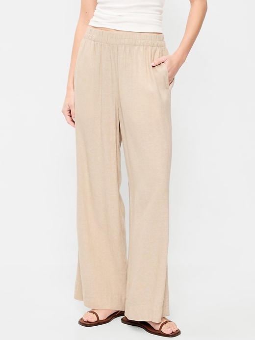 Image number 2 showing, High-Waisted Linen-Blend Wide-Leg Pants