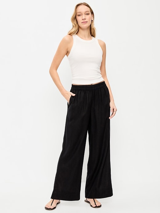 Image number 1 showing, High-Waisted Linen-Blend Wide-Leg Pants