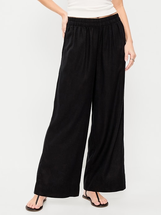 Image number 2 showing, High-Waisted Linen-Blend Wide-Leg Pants