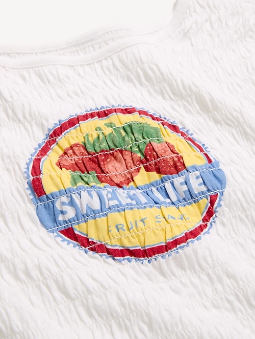 Image number 4 showing, Slit-Neck Smocked Graphic Top