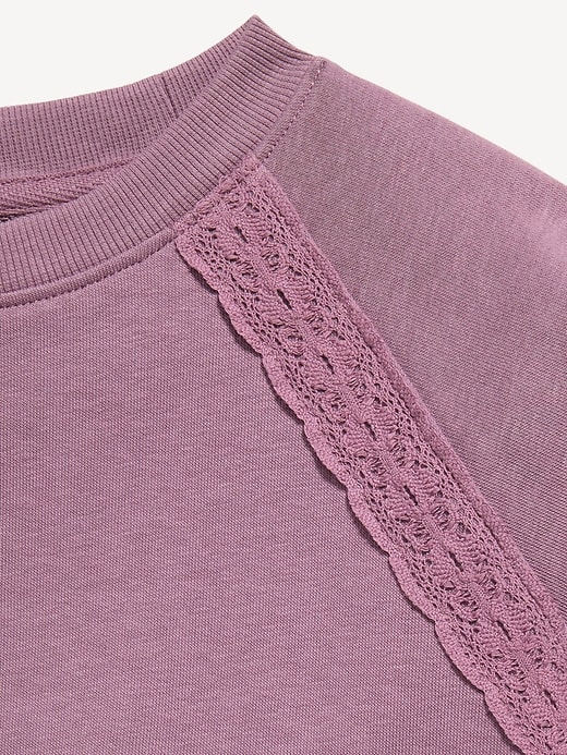Image number 4 showing, Lace-Trim French Terry Cropped Sweatshirt for Girls