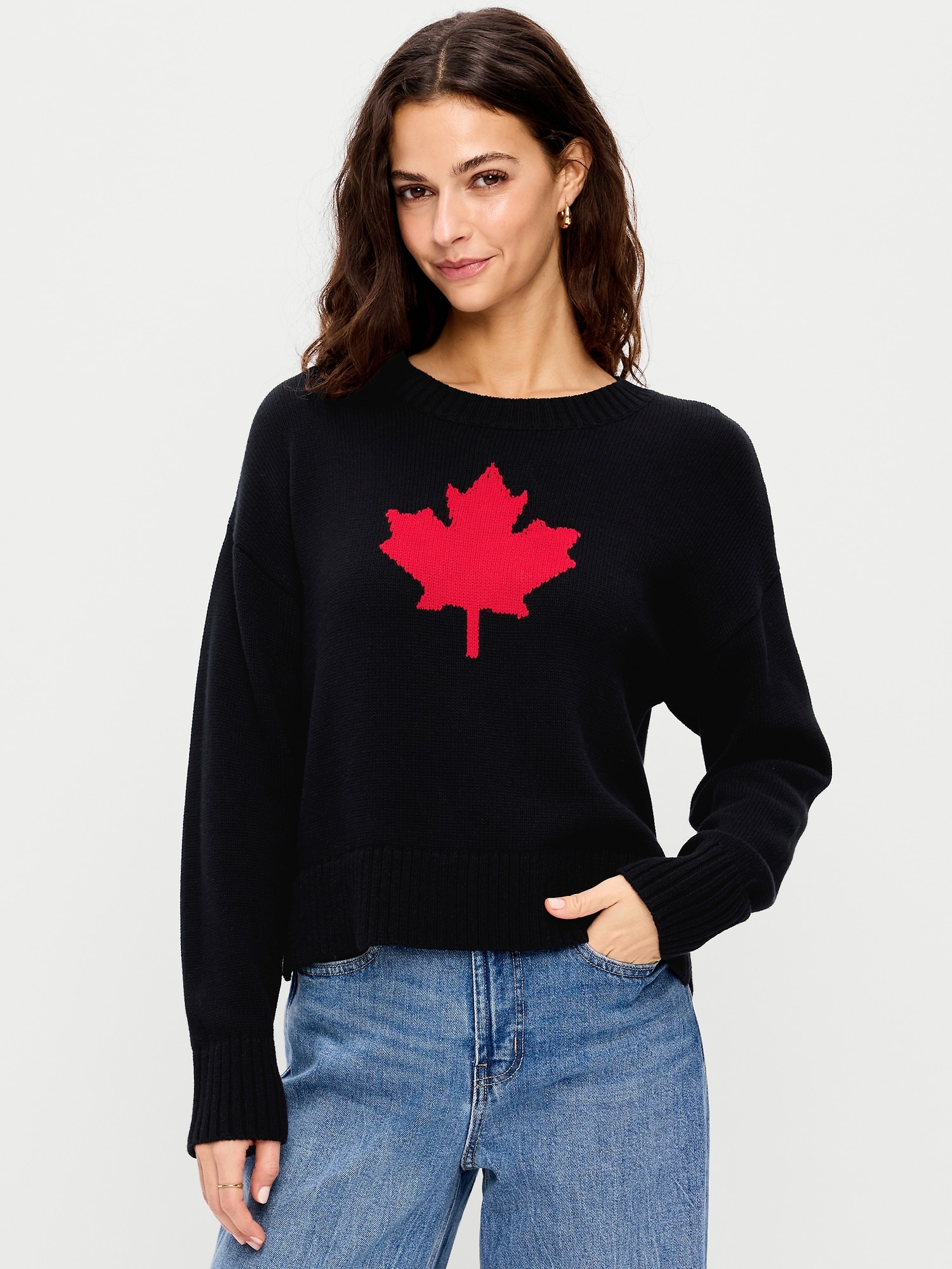 Crew-Neck Canada Flag-Graphic Sweater