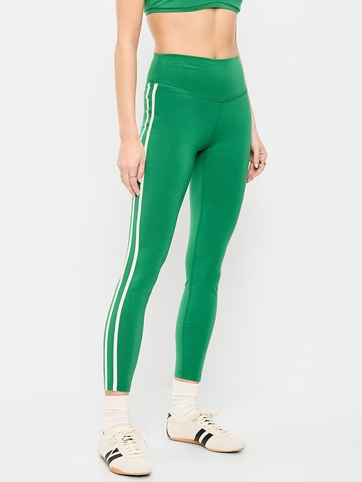 Image number 1 showing, High-Waisted PowerChill Side-Striped 7/8 Cotton Leggings