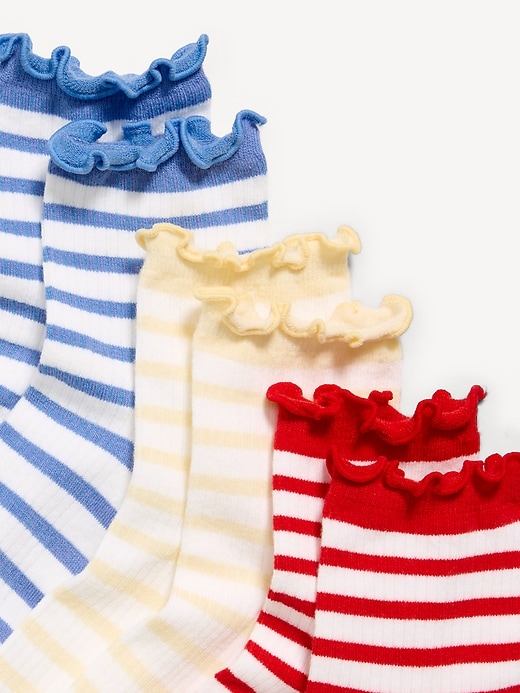 Image number 2 showing, Ruffle Quarter-Crew Socks 3-Pack for Girls