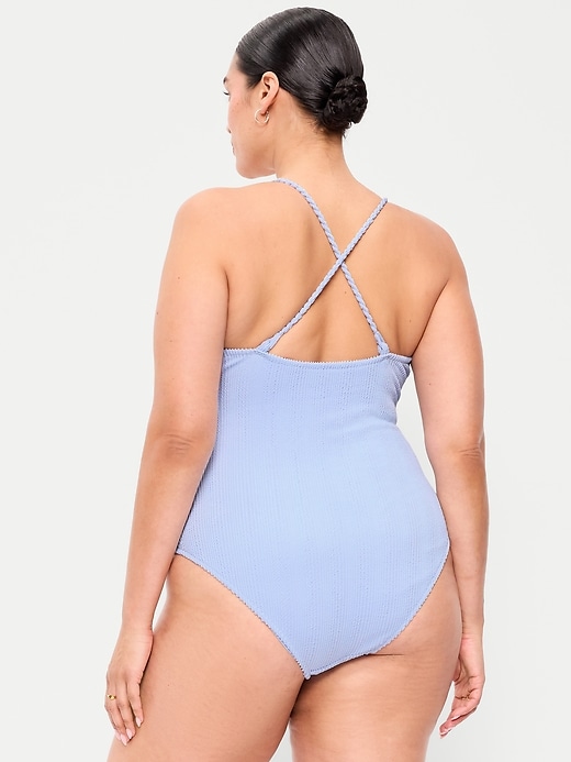 Image number 8 showing, Ribbed Braided-Strap One-Piece Swimsuit