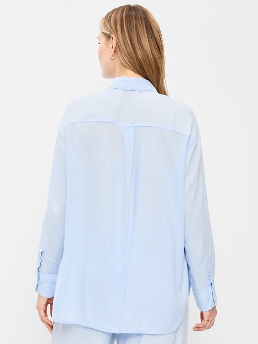 Image number 4 showing, Linen-Blend Loose Button-Down Shirt