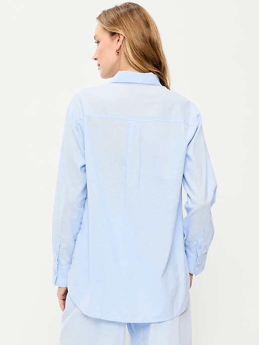 Image number 2 showing, Linen-Blend Loose Button-Down Shirt