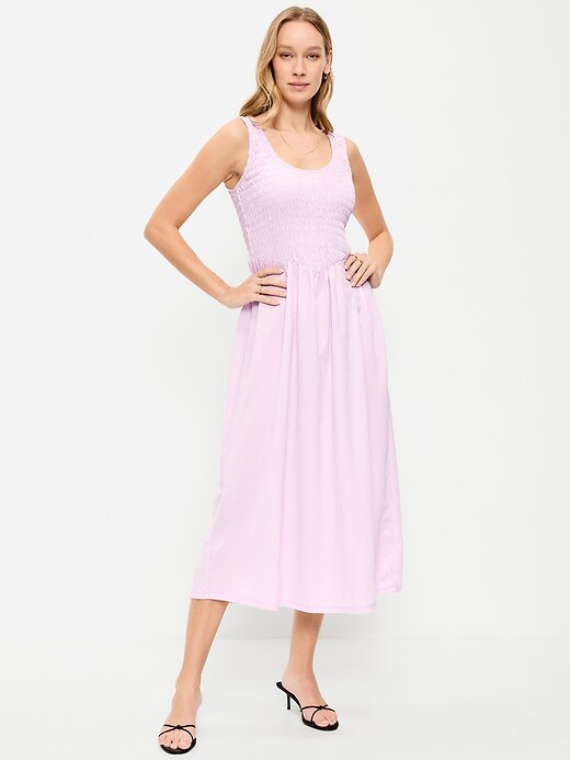 Image number 1 showing, Fit & Flare Sleeveless Smocked-Bodice Midi Dress