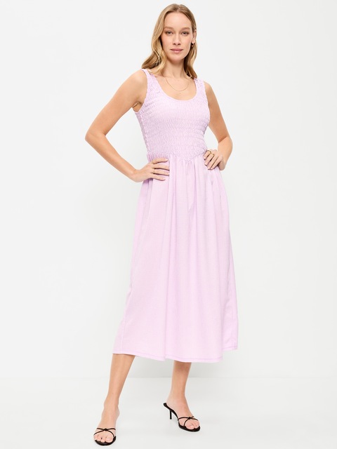 Fit & Flare Sleeveless Smocked-Bodice Midi Dress