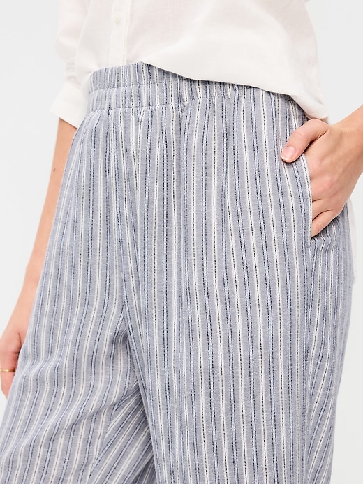 L'image numéro 5 présente Pantalon droit à taille haute en mélange de lin