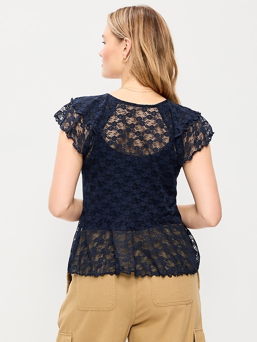 Image number 7 showing, Open-Front Lace Ruffle Top