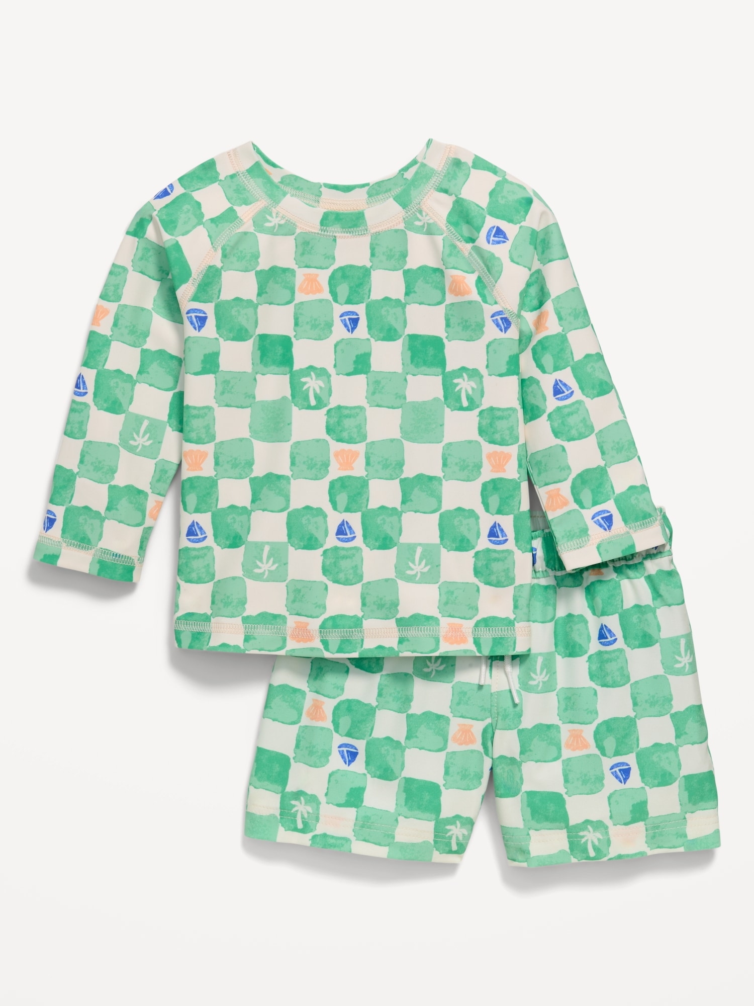 Long-Sleeve Rashguard Swim Top and Trunks Set for Baby