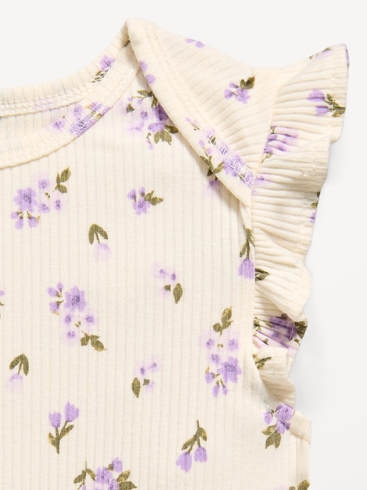 L'image numéro 4 présente Cache-couche côtelé à volants et à manches courtes pour bébé