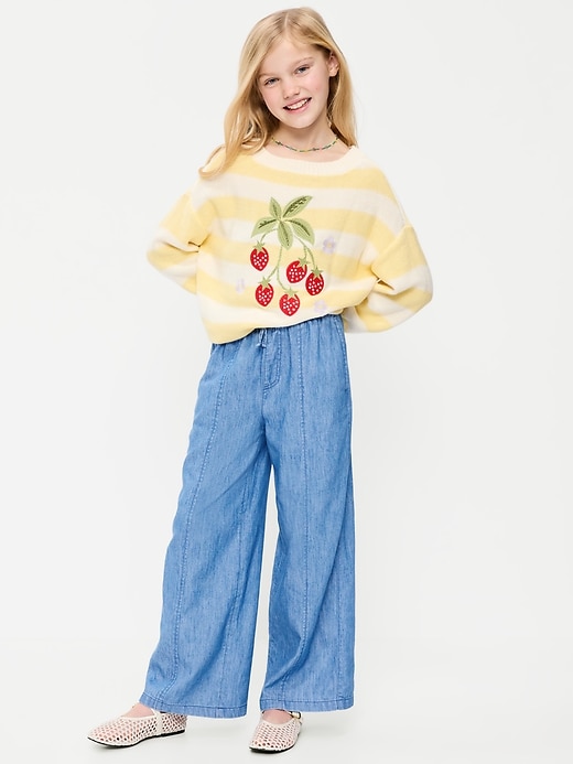 Image number 5 showing, Pull-On Wide-Leg Chambray Pants for Girls