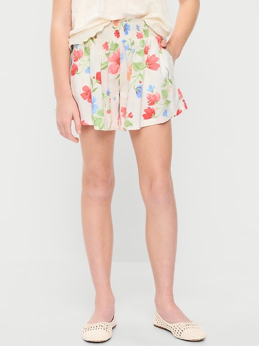 Image number 1 showing, Printed Smocked-Waist Linen-Blend Shorts for Girls