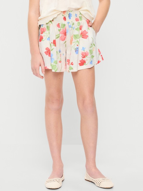 Printed Smocked-Waist Linen-Blend Shorts for Girls