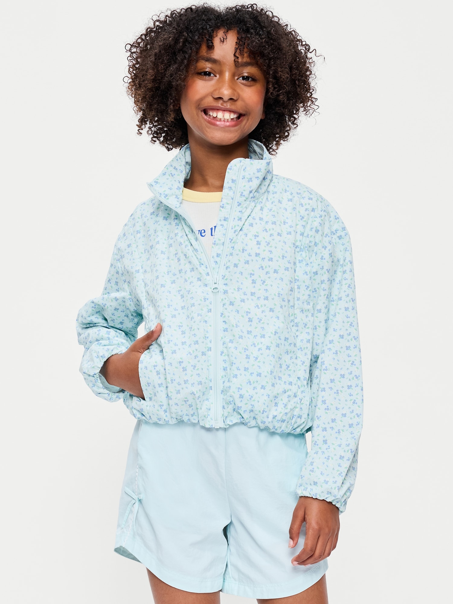 Printed Full-Zip Bubble-Hem Jacket for Girls