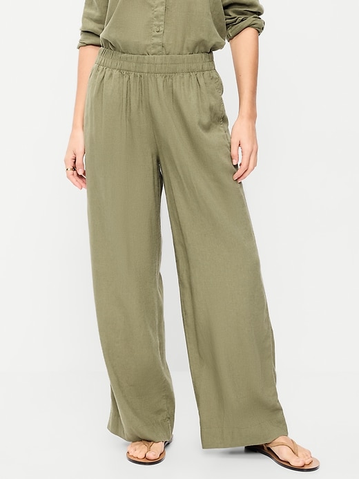 Image number 2 showing, High-Waisted Linen-Blend Wide-Leg Pants