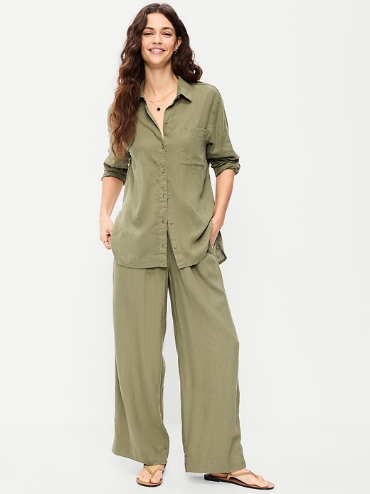 Image number 1 showing, High-Waisted Linen-Blend Wide-Leg Pants
