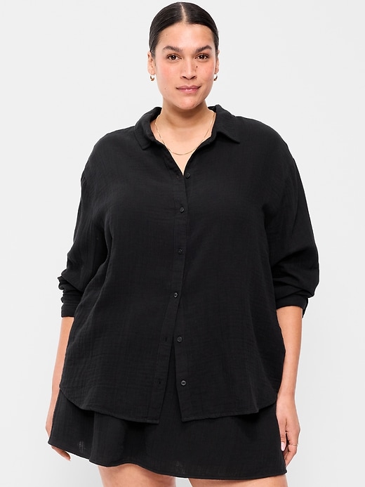 Image number 7 showing, Open-Back Crinkle Gauze Button-Down Shirt