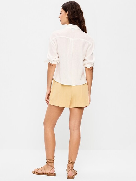 Image number 3 showing, High-Waisted Beach Linen Pull-On Shorts