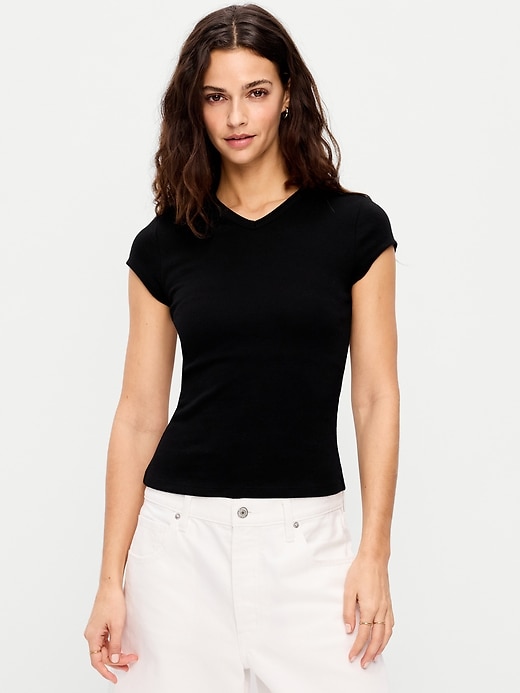 Image number 1 showing, Snug V-Neck Crop T-Shirt
