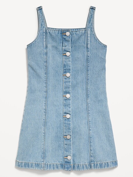 L'image numéro 1 présente Robe ajustée et évasée en denim à manches longues et devant boutonné pour fille