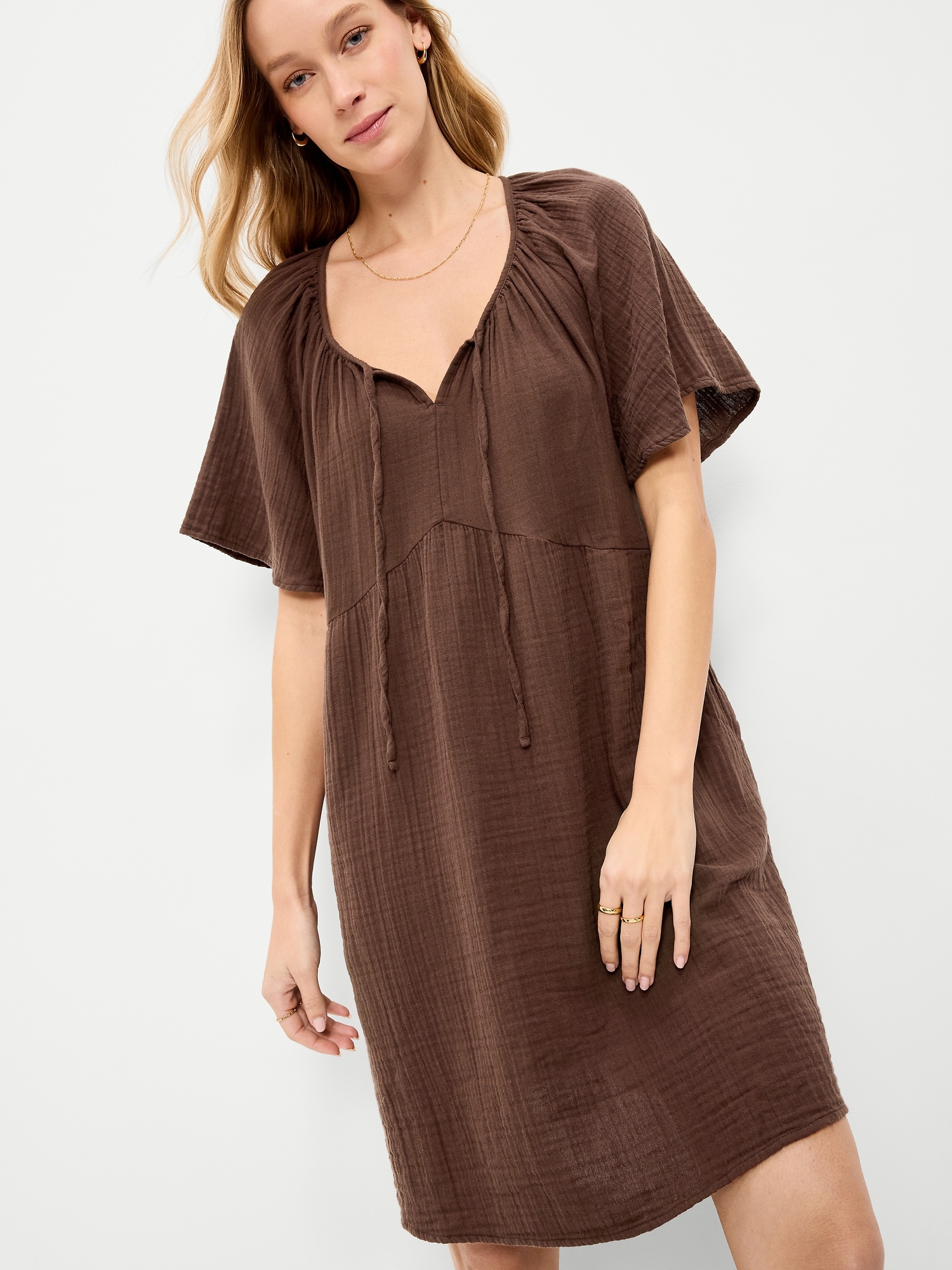 Crinkle Gauze Flutter-Sleeve Mini Swing Dress | Old Navy